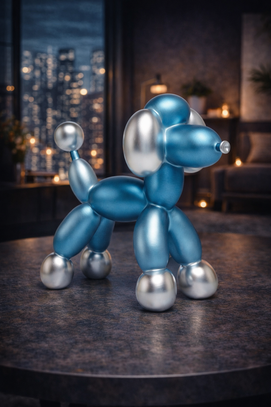 Balloon Dog Skulptur – Blau &amp; Silber · Modernes Designobjekt