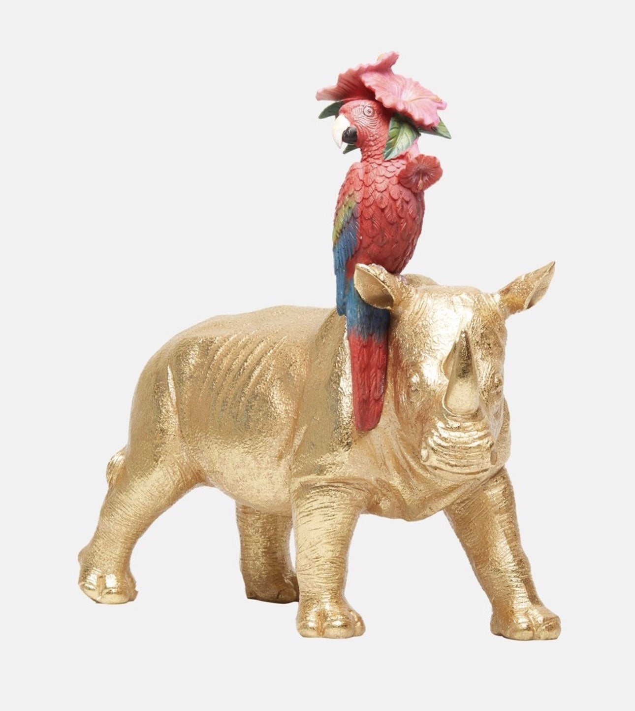 Dekofigur „Rhino & Parrot“ – Gold