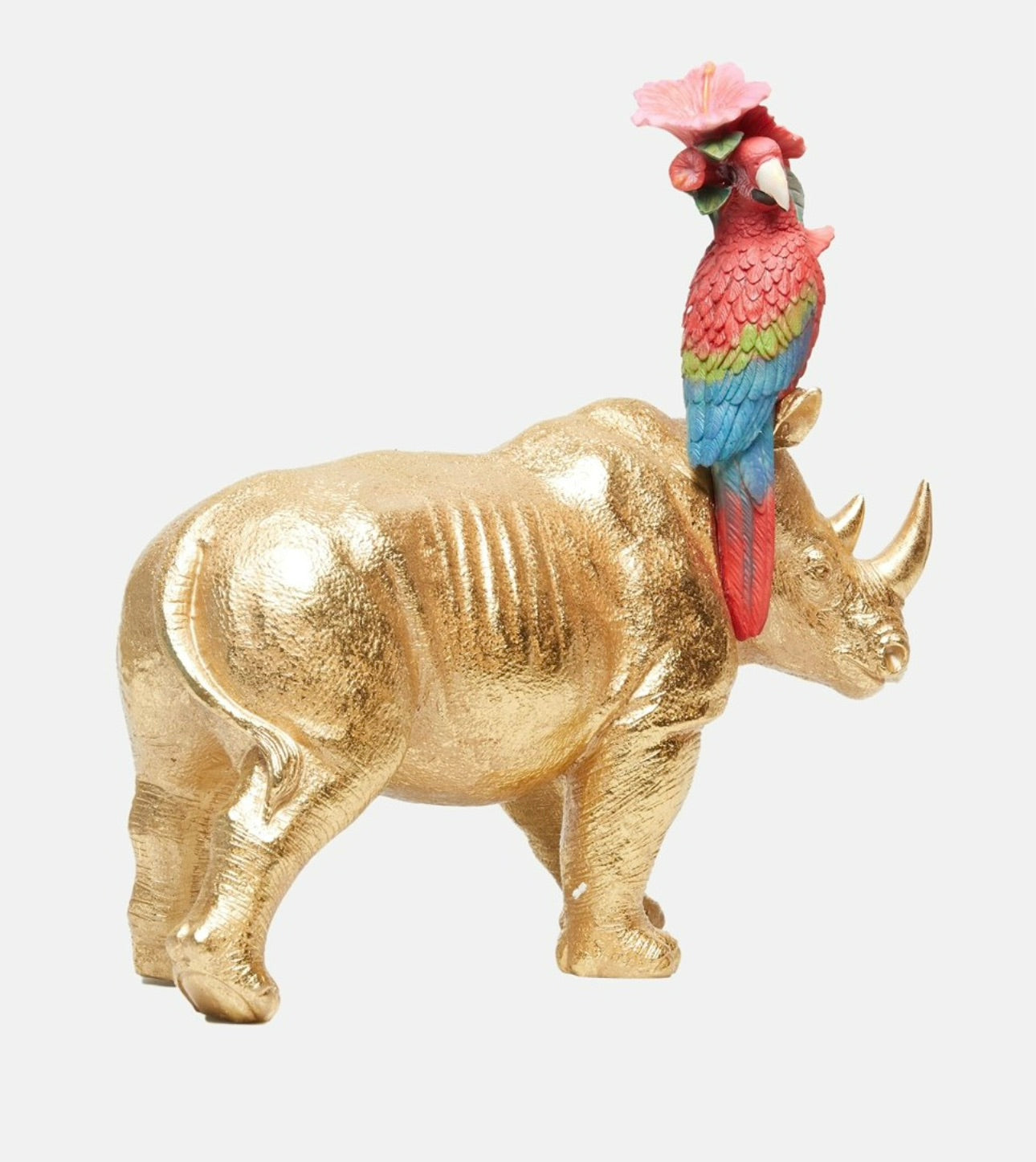 Dekofigur „Rhino & Parrot“ – Gold