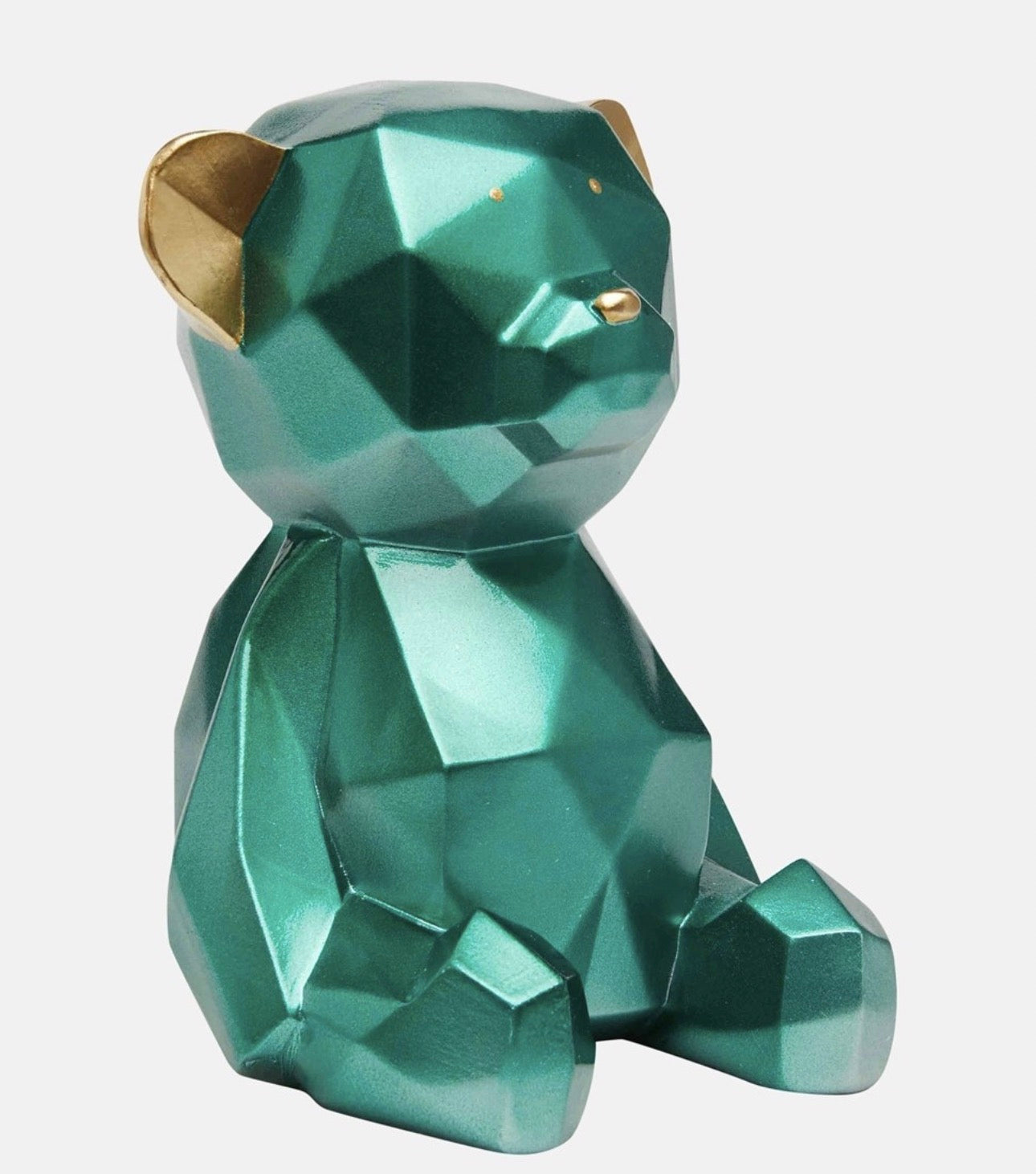 Design-Bär Skulptur – Facettierter Look in Grün & Gold