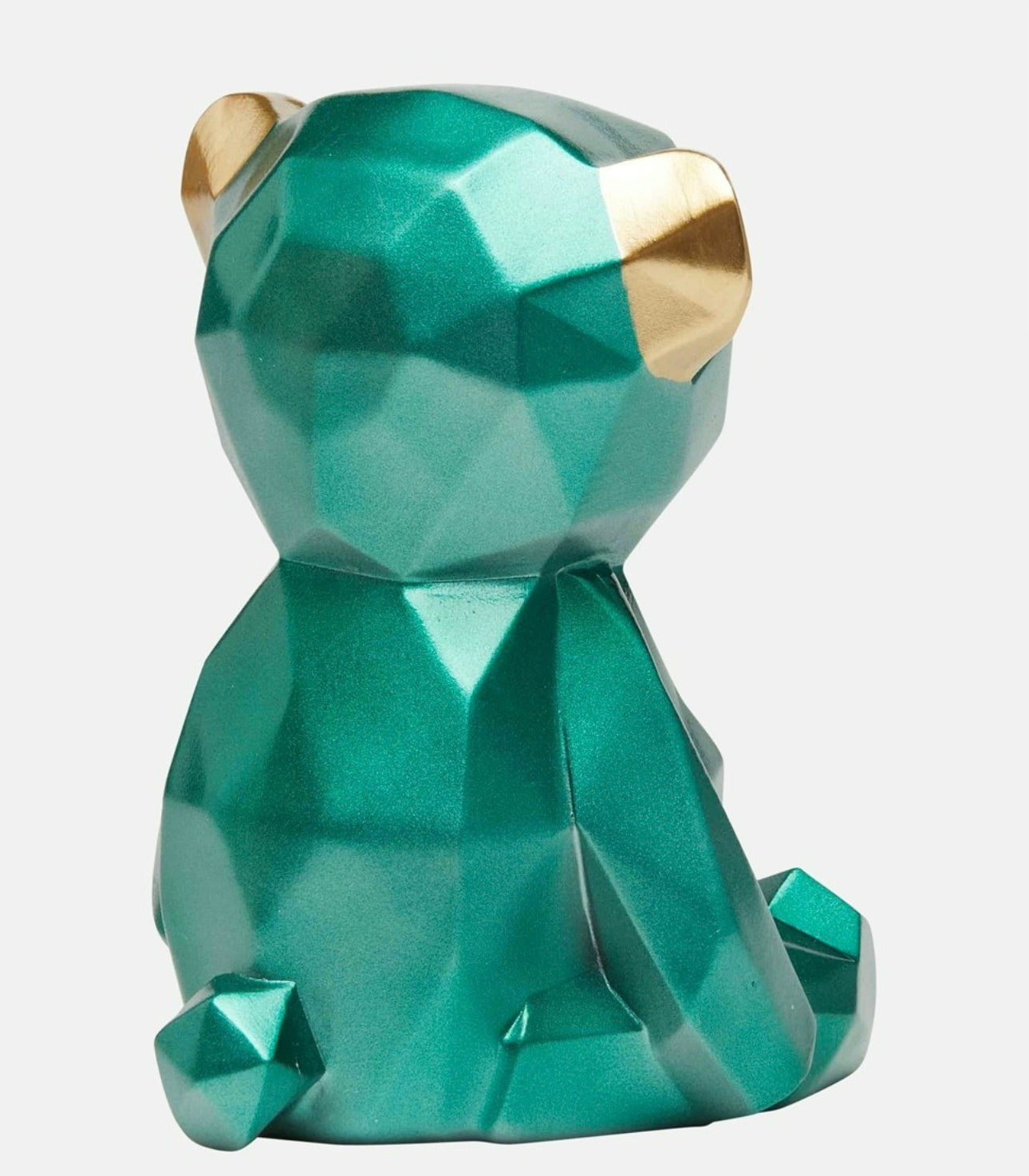 Design-Bär Skulptur – Facettierter Look in Grün & Gold