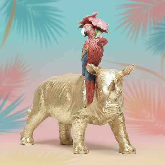 Dekofigur „Rhino & Parrot“ – Gold